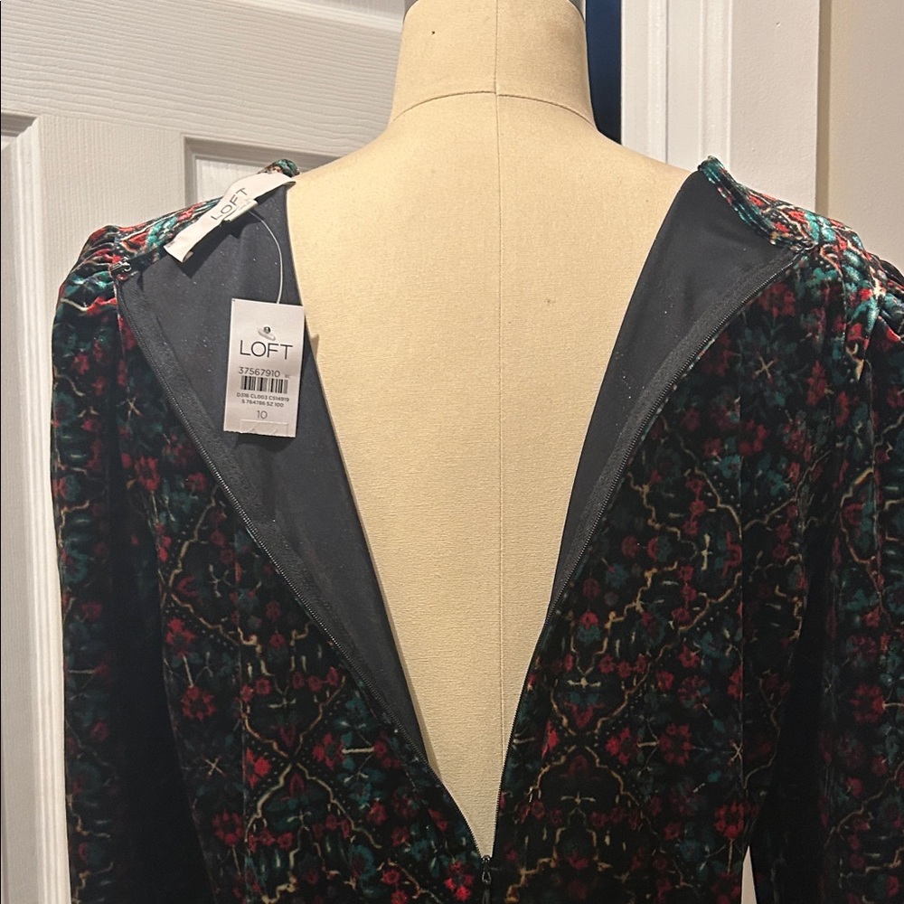 LOFT Elegant Multicolor velvet Patterned Dress NWT - image 13